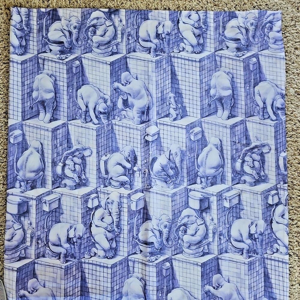 Claus Rye Schierbeck Elephants On Toilets Shower Curtain Bathroom Potty Humor